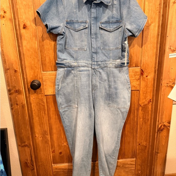 Good American Pants - Good American Light Blue Denim Short Sleeve Utility Jumpsuit
